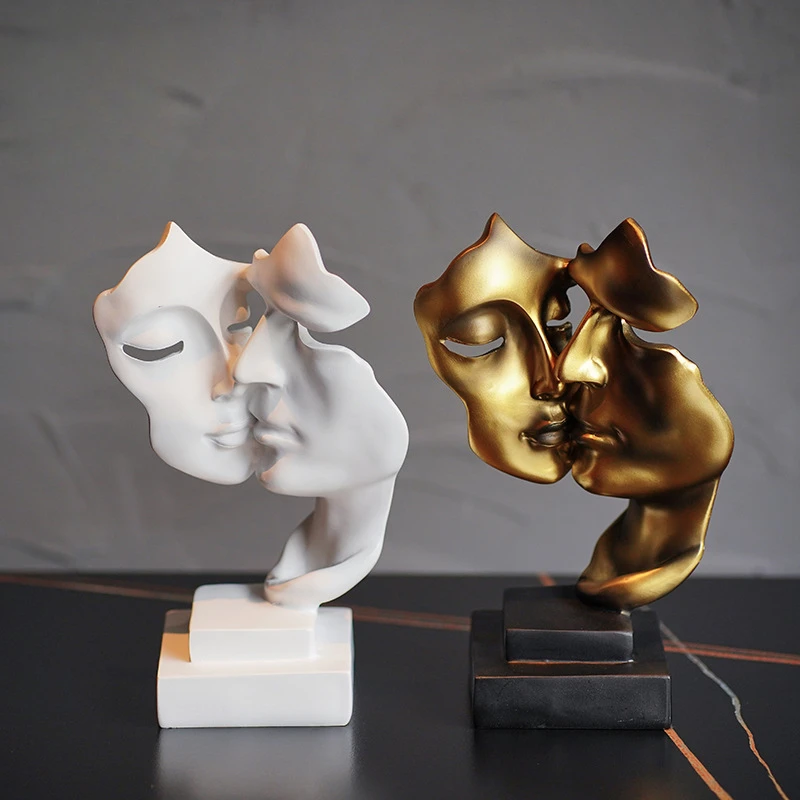 Silence Is Gold Couple Abstract Character Sculpture Ornaments, Home