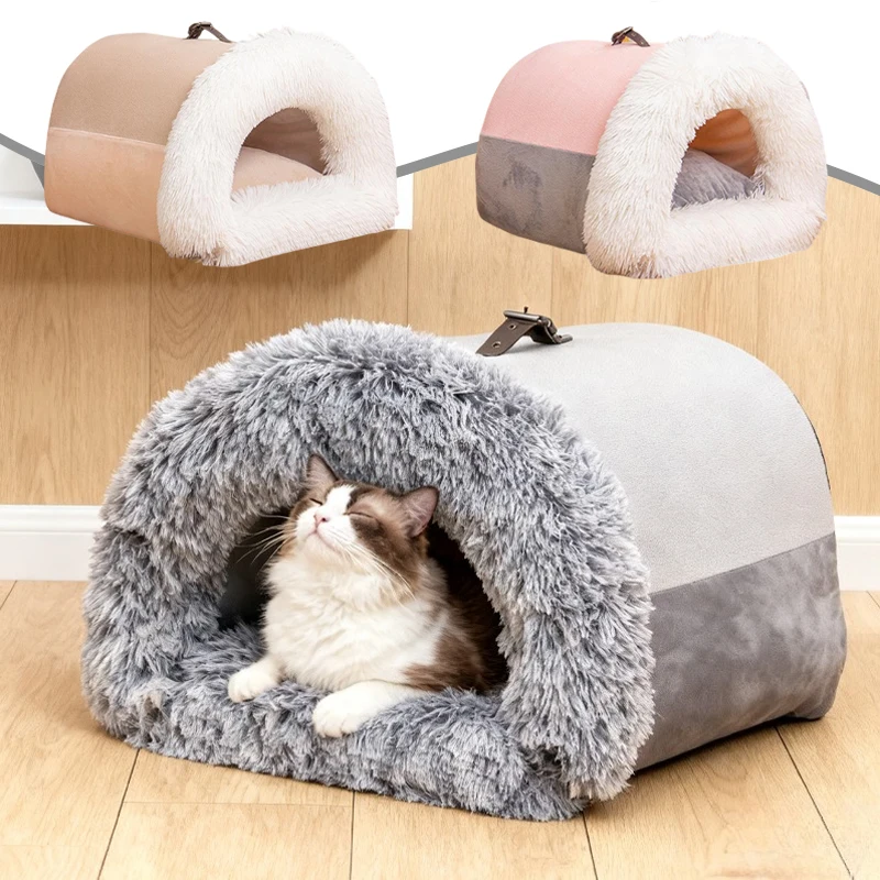 

New Winter Plush Pet Bed Large Size Warm Cat House Villa Foldable Kennel with Cushion for Small Medium Dogs Cats Indoor Use