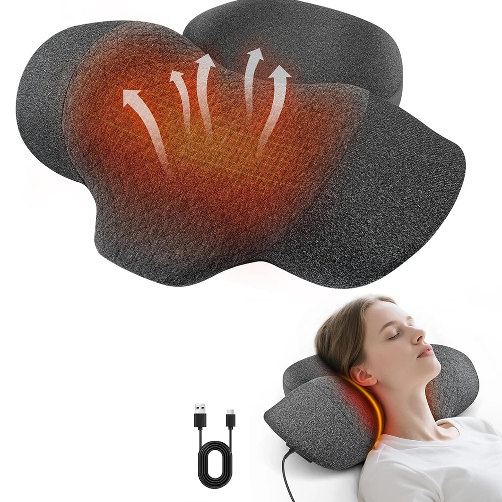 

Подушка для шеи, массажер для головы и шеи 3-в-1, глубокий массаж и расслабление, с подогревом, массажер-растяжитель для шеи