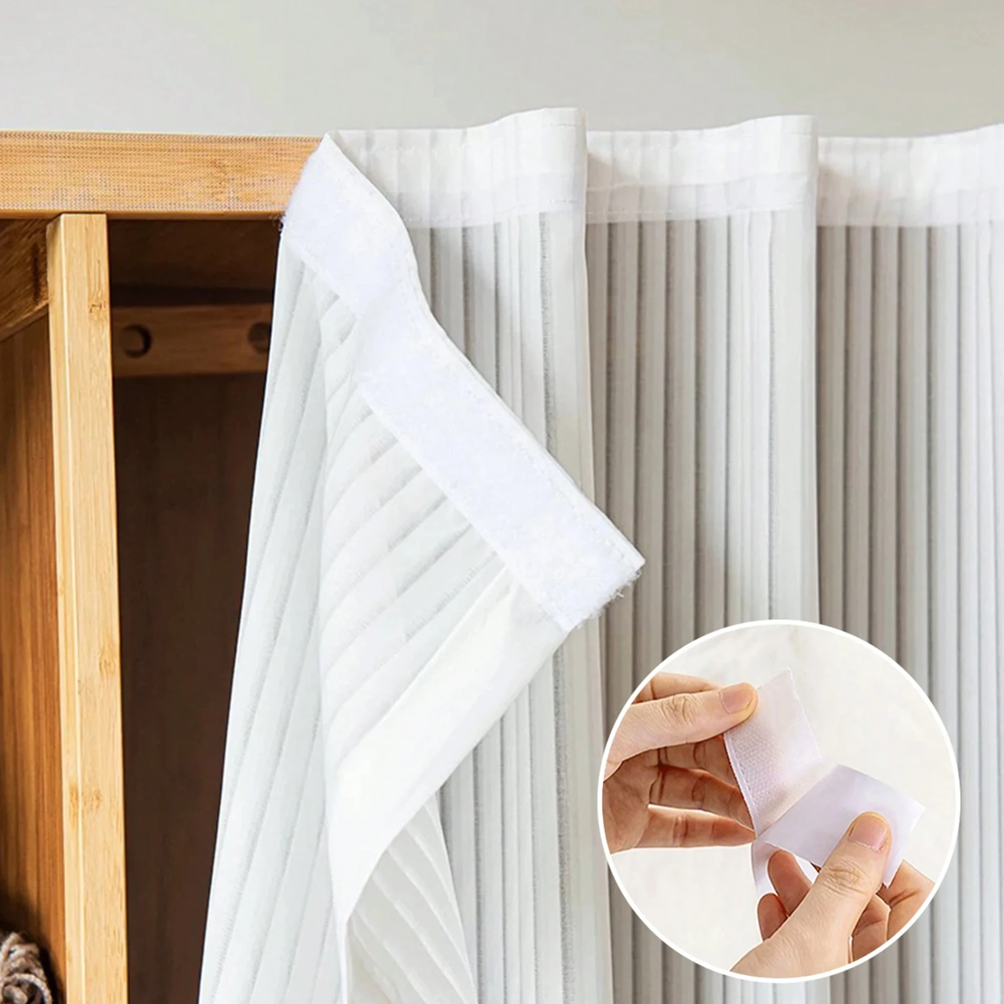 1pc Wardrobe Adhesive Dust-Proof Curtain, Hook And Loop Mesh Curtain For Living Room/Kitchen, Sheer Partition
