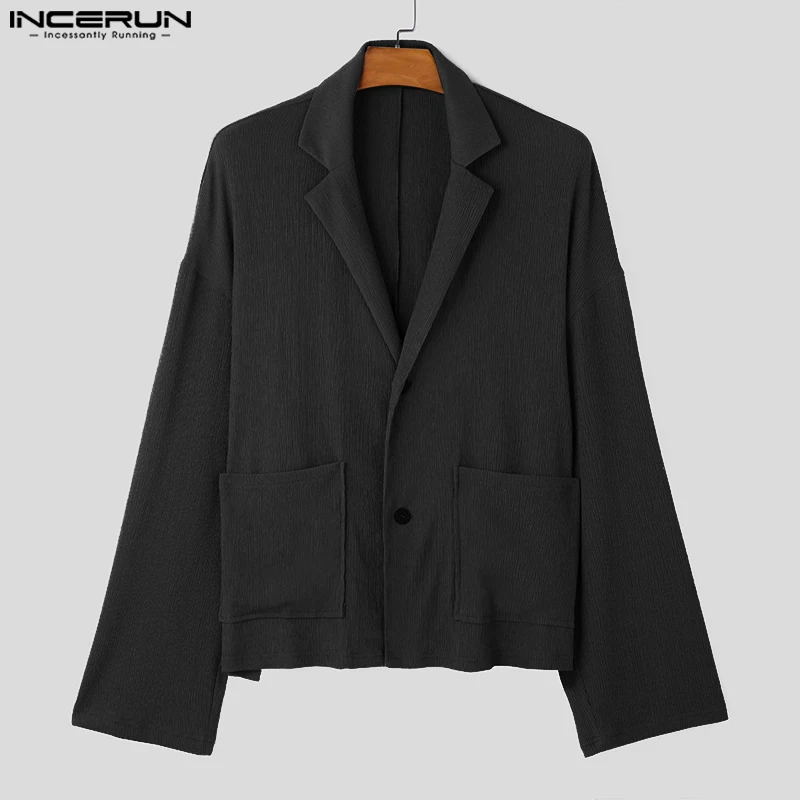 INCERUN Stylish New Men's Clothing Pleated Texture Suit Coats Casual Well Fitting Male Solid All-match Long Sleeved Blazer 2024