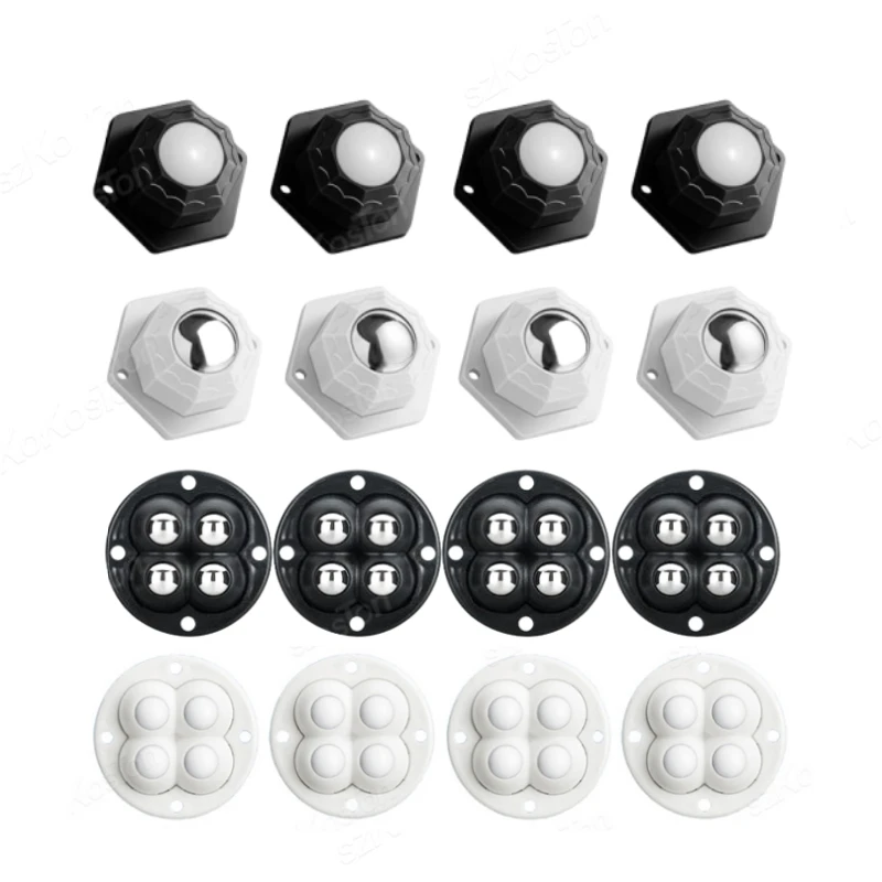 4pcs Moving Roller Kit Heavy Duty Self Adhesive Pulley Wheels 360 Degree Rotation Universal for Trash Can Storage Box Furniture