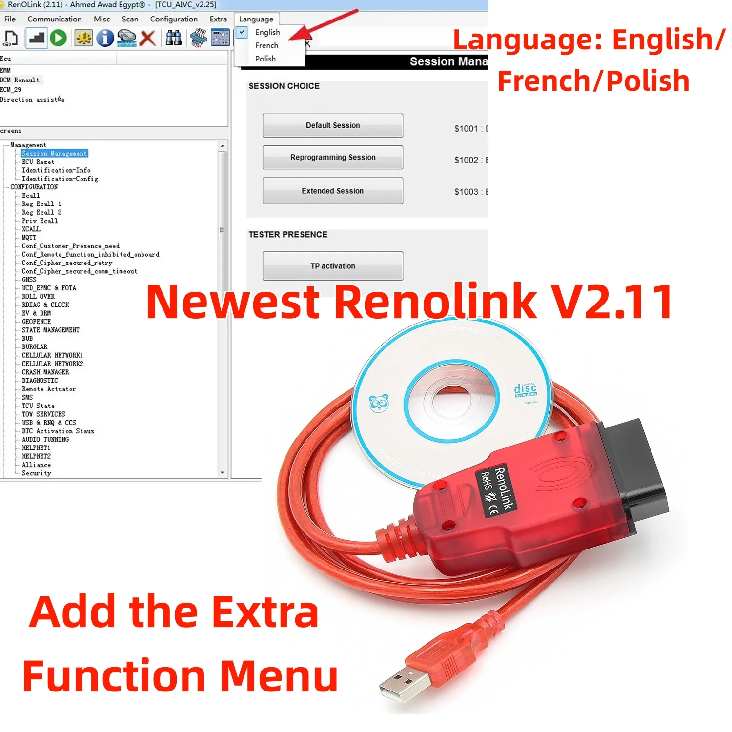 

Newest Renolink V2.11 for Renault ECU Programmer Key IM-MO Coding Air-bag Reset ECM UCH K/M Flash Data OBD2 Car Diagnostic Tool