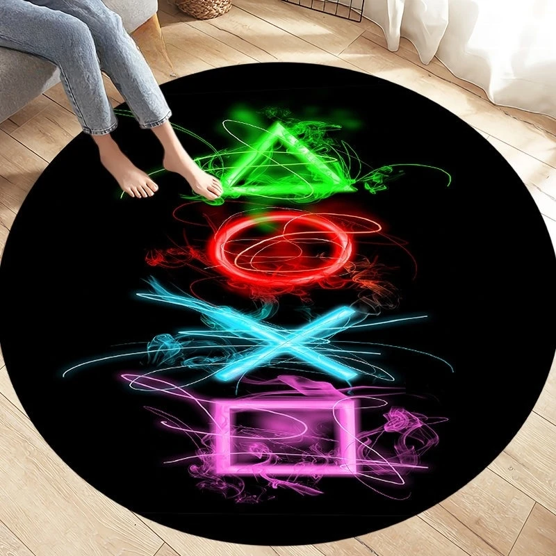 Cartoon Gamer Game Controller Round Carpet Area Rug for Living Room BedRoom Decorations Kids Play Crawling Non-slip Floor Mat