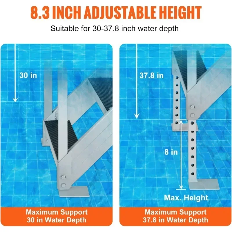 VEVOR Dock Stairs 4 Steps, 500lbs Load Pool Steps, Adjustable Height Aluminum Dock Ladders, Pontoon Boat Ladder