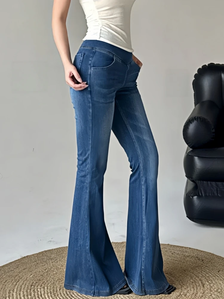 Smoothscape Women’s Cross Waist Flare Jeans High Rise Stretch Denim Pants Tummy Control Bell Bottom Jeans Soft Sculpting Fit