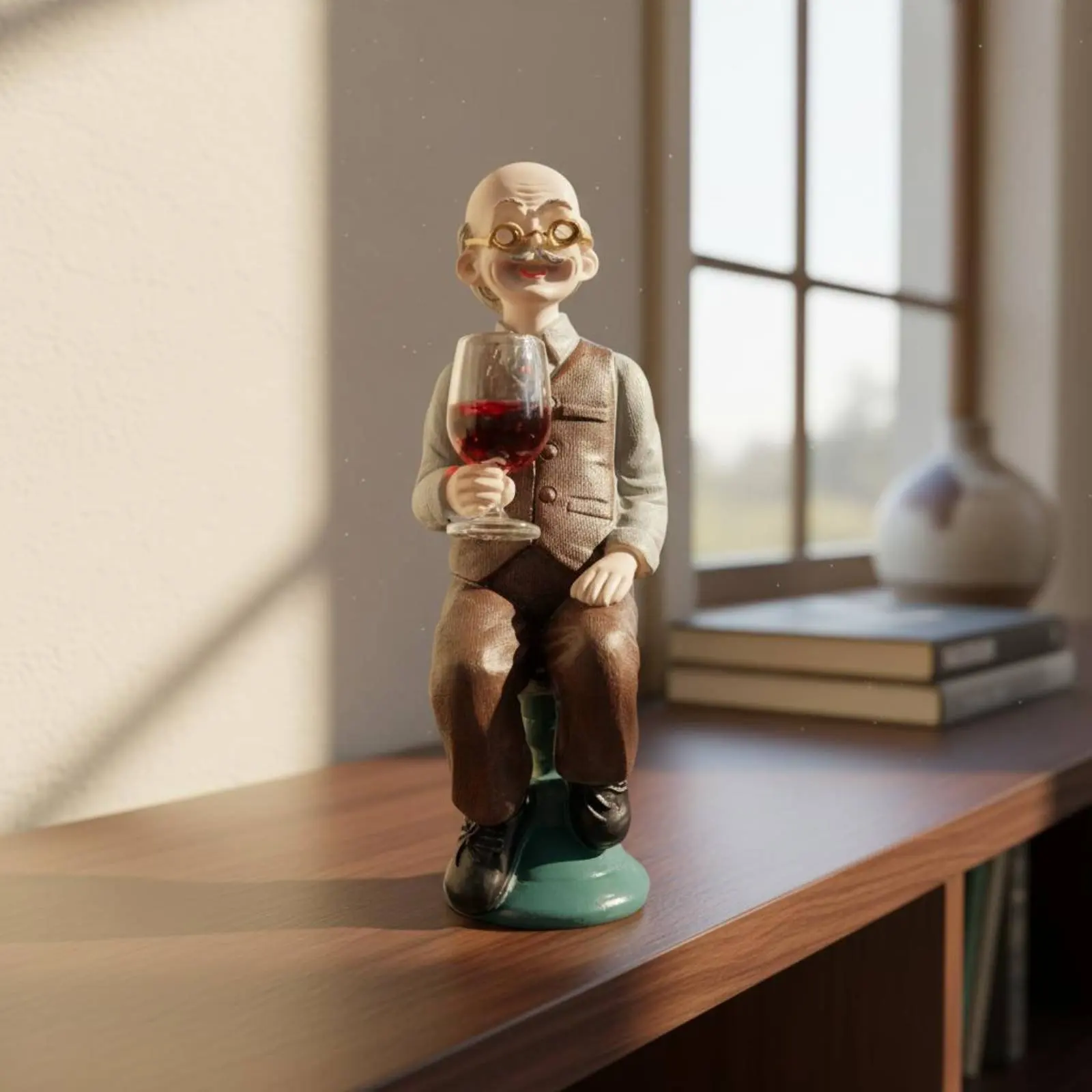 2 Pieces Elderly Couple Statue Resin Craft Old Couple Figurine Wine Glass Figurine Hand Painted Look Table Ornament for Office