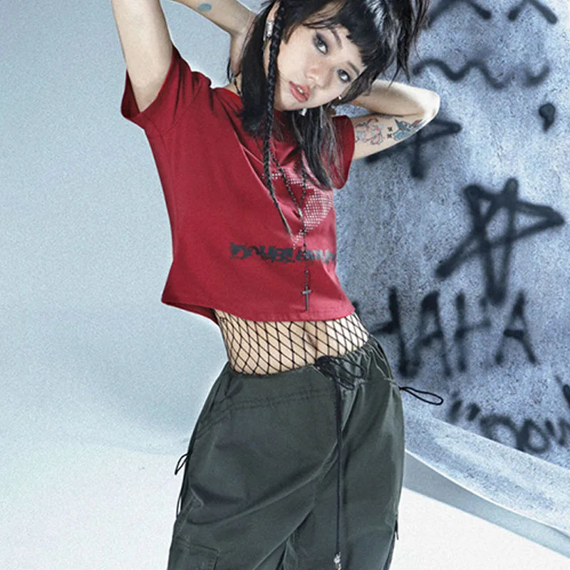 女性用ボタンダウンスタープリントTシャツ,半袖タンクトップ,ショートトップ,カジュアルウェア,夏のストリートウェア,ファッション