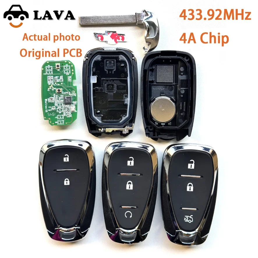 LAVA Original PCB 4A Chip PCF7938X 433MHz 2/3Button With Logo Proximity Car Remote Key For Chevrolet Orlando JM Trax Tracker