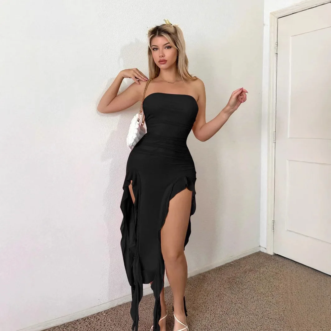 

Женская одежда 2026: Летнее асимметричное платье с оборками, без бретелек, с открытыми плечами, для вечеринок, больших размеров (9XL, 8XL, 7XL, 6XL, XXXXXL)