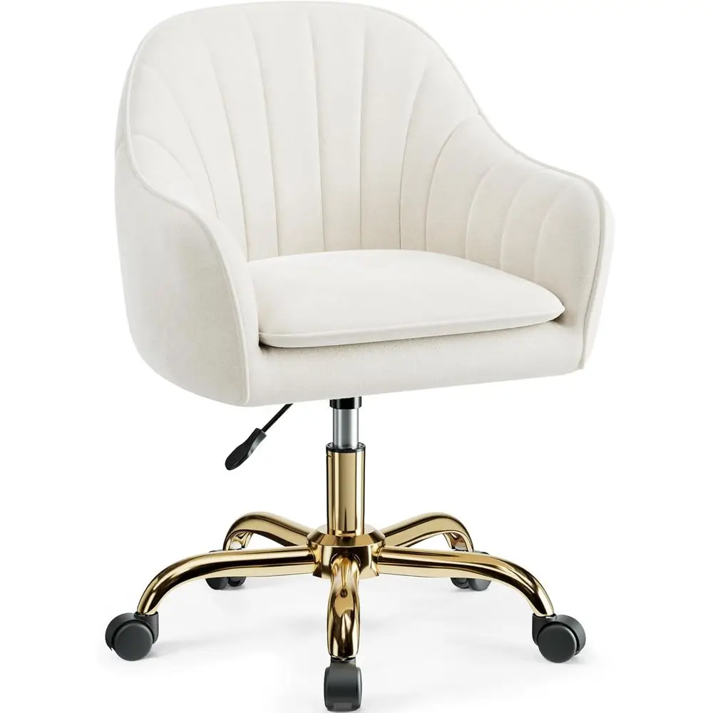 

Adjustable Swivel Vanity Chair with Wheels, Plush Velvet Makeup Chair for Bedroom or Living Room - Beige