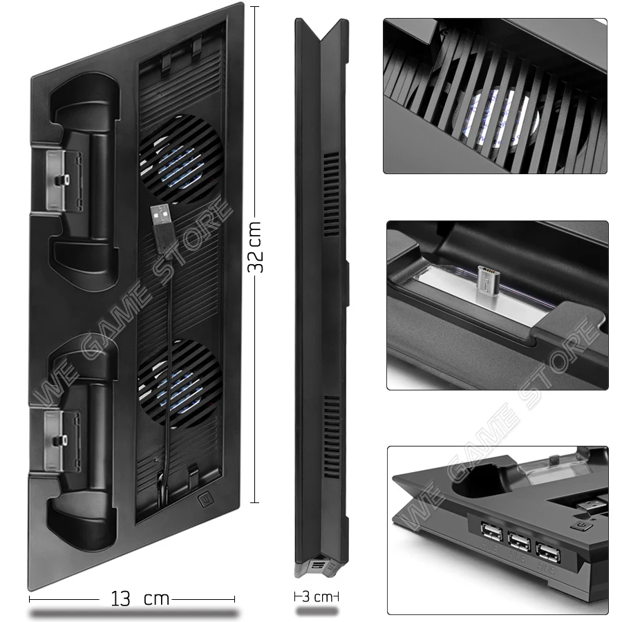 PS4 PRO/SLIM Console de Jogos Suporte Vertical, Cooling Stand, 2 Cooler Fan, Gamepad, Estação de carregamento para Sony Playstation 4 Slim