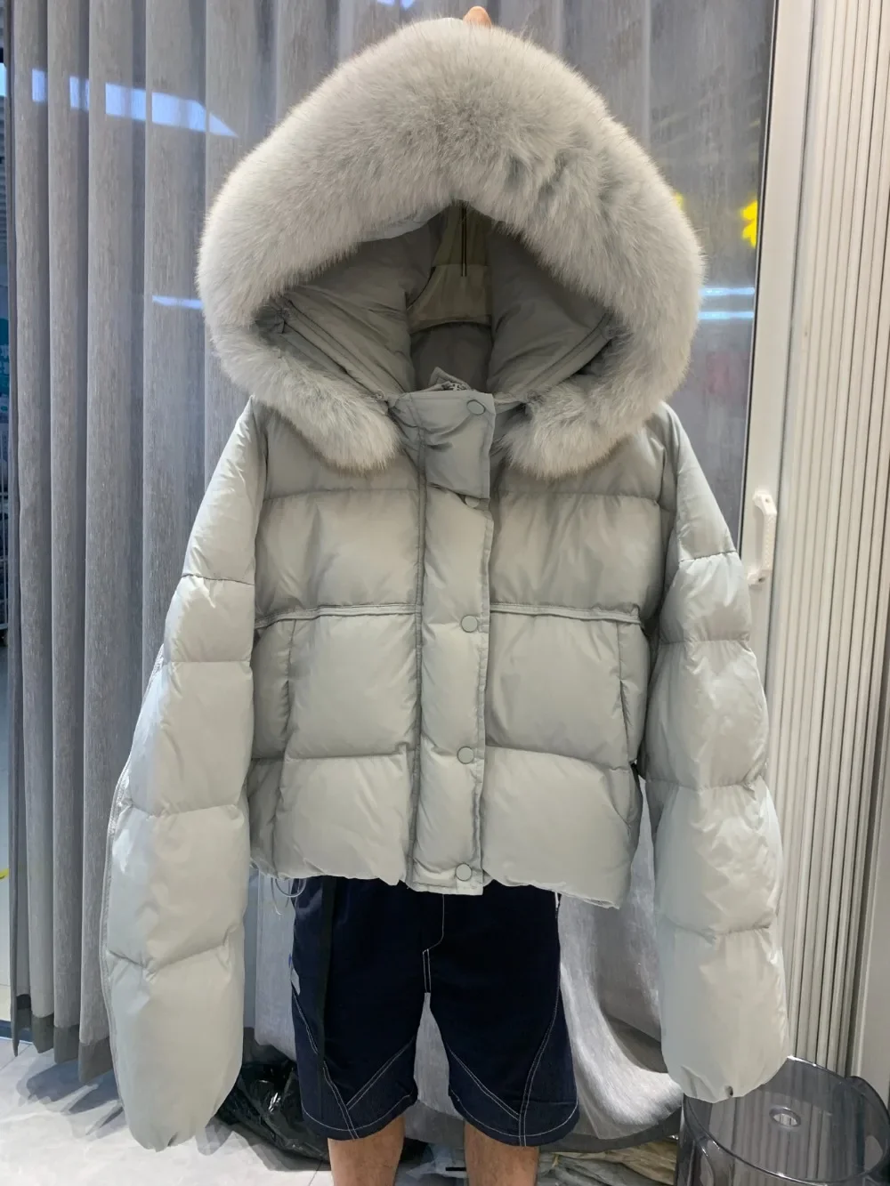 Short Warm Hooded Simple Real Fox Fur Coat Female Puffer Jacket Women 2024 New Fashion Winter White Duick Down Jacket Women