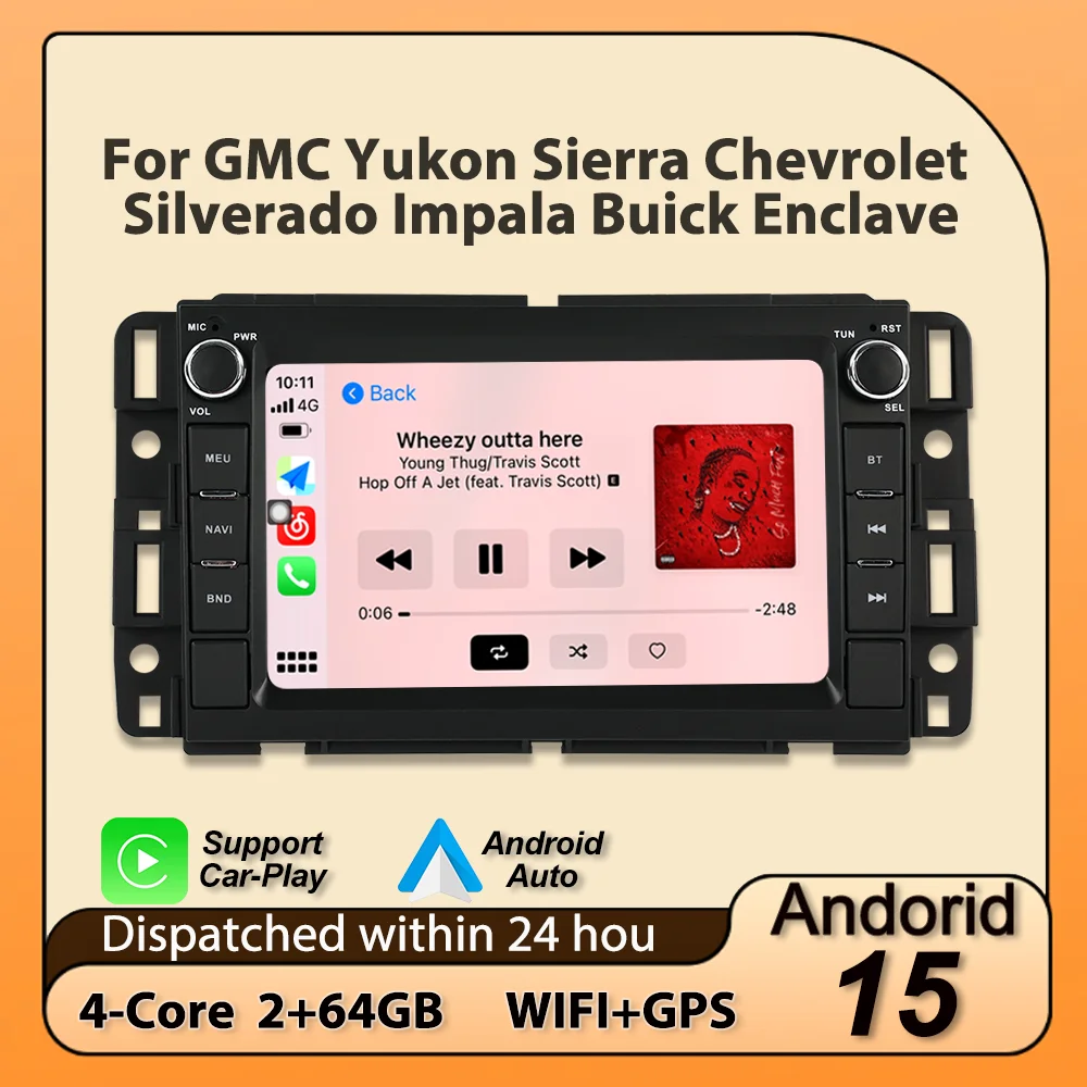 Radio para Auto con Pantalla Táctil IPS Android 15 para GMC Yukon, Sierra, Chevrolet Silverado, Impala, Buick Enclave, Carplay, Sistema Multimedia Central