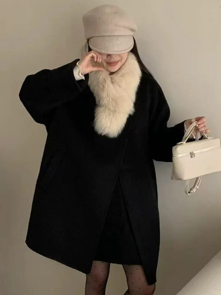 ZMEENNA Stylowy damski płaszcz z kołnierzem szalowym z mieszanki wełny z kieszeniami Elegancka odzież wierzchnia na jesień i zimę ZM3558