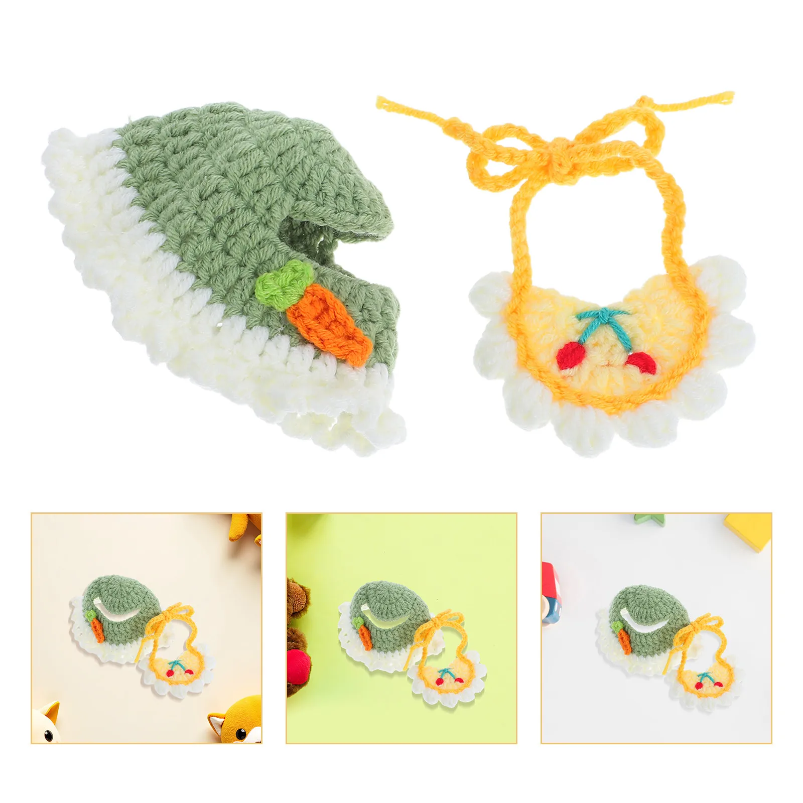 

1Set Fang Mischief Headwear Soft Cotton Bib Woven Hat for Festival Party Photo Prop Cosplay Costume Stuffed Accessories