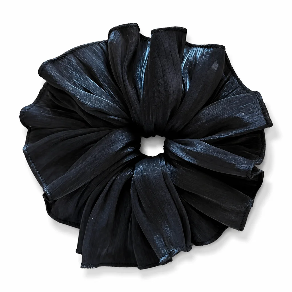 midnight-blue-black-pearl-sheer-single-layer-scrunchie-oversized-handmade-organza-like-hair-tie-for-women