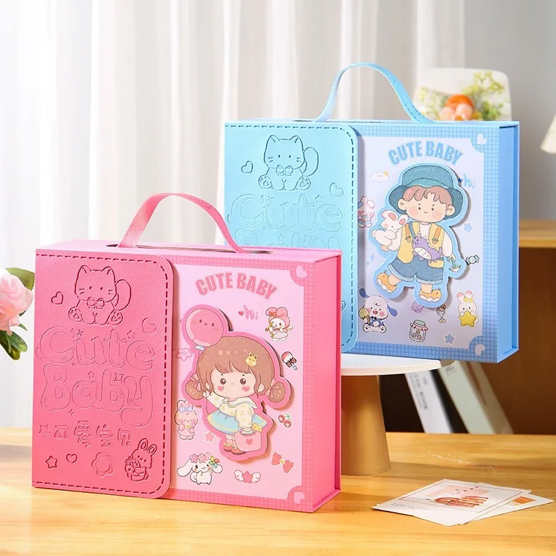 

Cartoon Children's One Year Gifts Boxes Souvenir Gift Birthday Empty Snack Gift Box Multiple Sizes Pink Blue Square