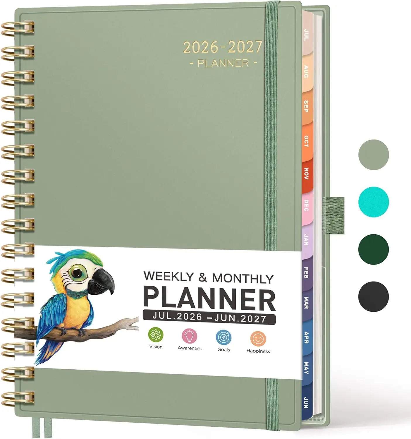 Academic Planner 2026-2027, Weekly Monthly, July 2026 - June 2027, Medium 5.7"x8.3", Student Teacher School, Light Green