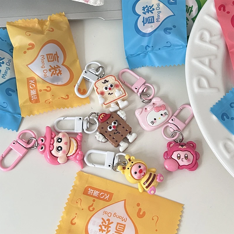 Cute Cartoon Random Resin Keychain Blind Box Toys Surprise Dolls Bag Pendant Keyring Fake Candy Guess Blind Bag For Couple Gift