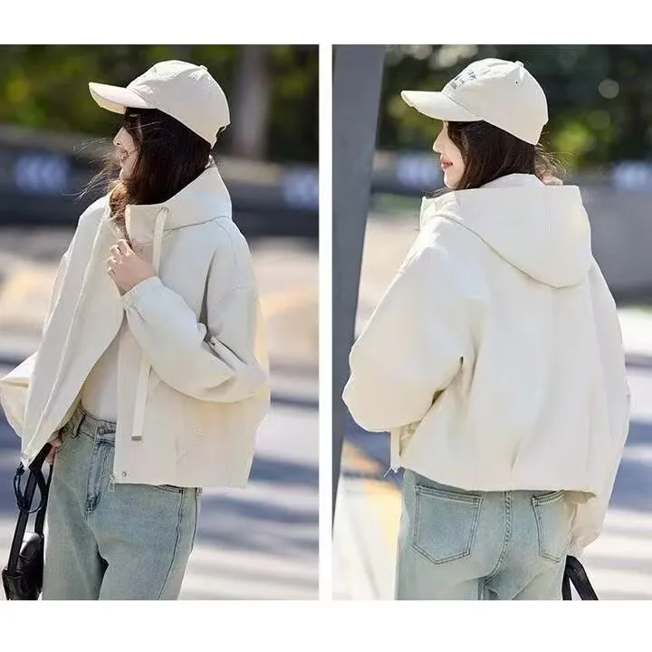 Women's Short Hooded Jacket 2025 New Spring Autumn Woman Loose Casual Coat Windbreaker Student Sports And Casual Jacket Coat
