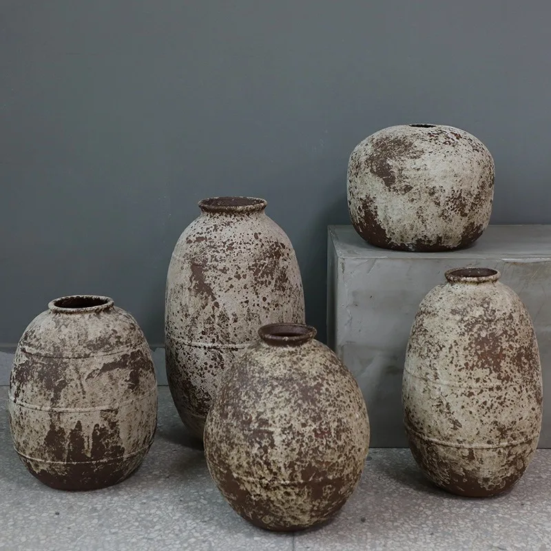 

Wabi-**** retro vase coarse pottery B & B pottery pot new Chinese ceramic flower dryer balcony flower pot home ornament
