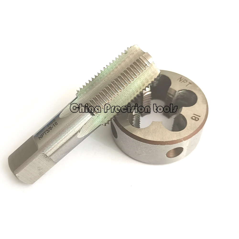 2pcs  American Tapered PIPE Thread Tap and Die set NPT 1/8 1/4 3/8 1/2 straight flute taps Dies sets 1/8-27 1/4-18 3/8-18 1/2-14