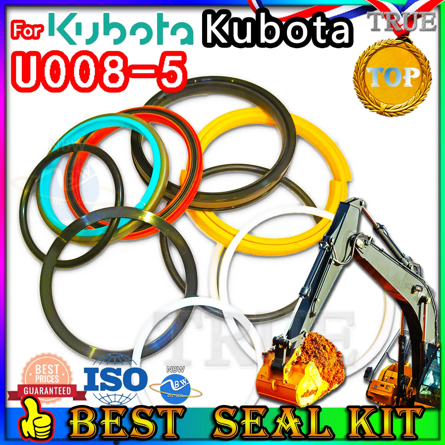 For Kubota U008-5 Oil Seal Repair Kit Boom Arm Bucket Excavator Hydraulic Cylinder U008 5 O-ring Pump Digger Clamshell Shovel