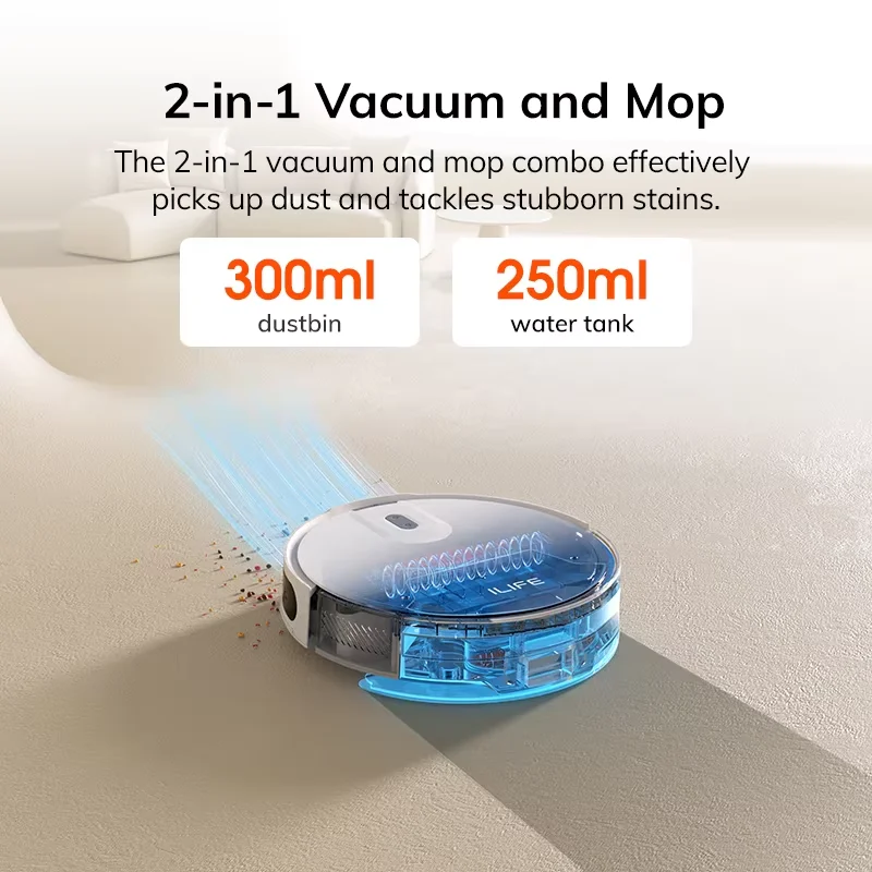 Aspiradora robot ILIFE V20, succión de 5000 Pa, navegación inteligente SOF LiDAR, control por aplicación, limpieza personalizable, autorecargable 7