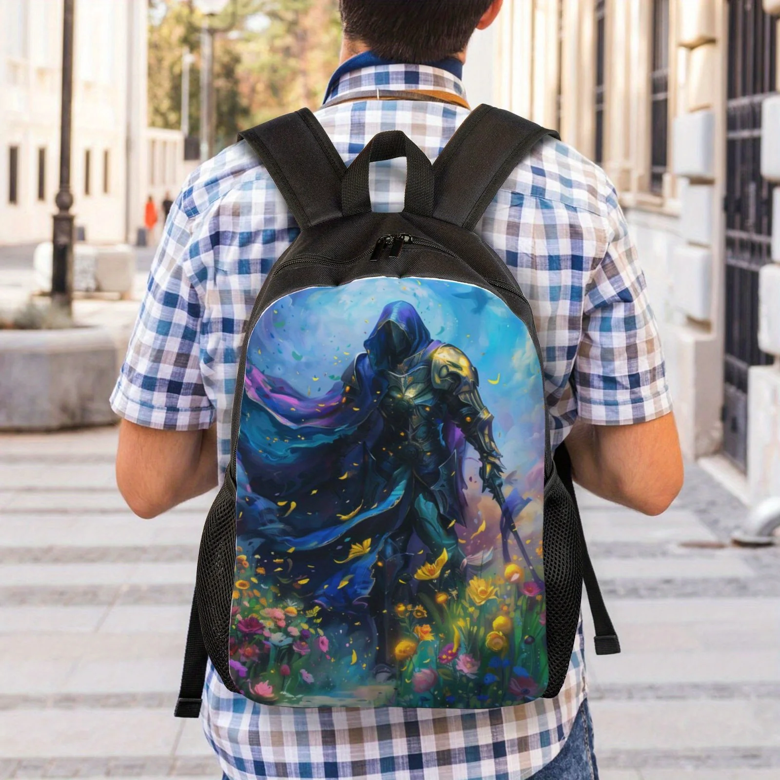 Warrior Walk Through Flowers Sea Print Lightweight Adjustable Black Backpack for Men and Women