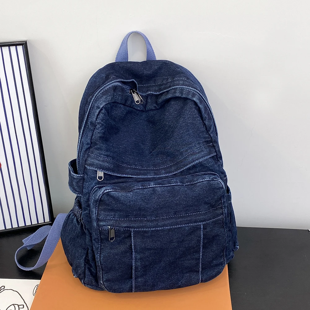 Women Vintage Backpack Large Capacity Denim Jeans Shoulder Bag Adjustable Strap Laptop Backpack Female Daily Backpack