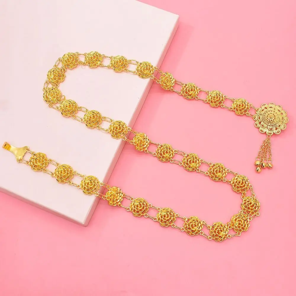 Female India Belly Dance Gold Color Waist Chain Gypsy Thai Turkish Hollow Flower Chain Belts Afghan Dress Moroccan Belts