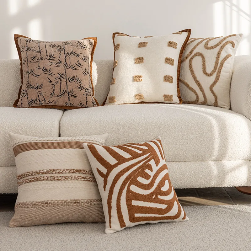 Medieval Style Maillard Cushion Cover 45x45cm Luxury Orange Jacquard Looped Tufting Throw Pillow Cover Hotel Homestay Sofa Decor