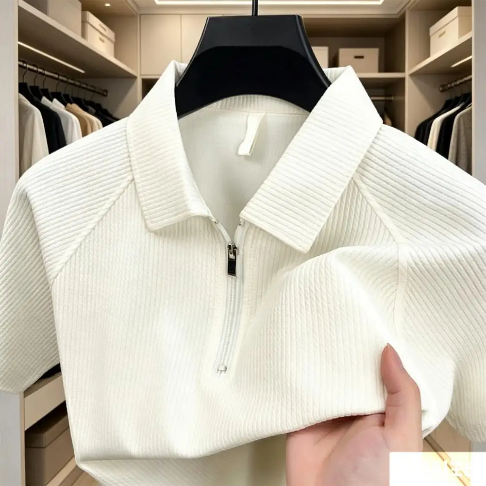 Fashion Simple Solid Color Shirt Men Summer Casual Turn-down Collar Short-sleeved T Shirts Vintage Male Solid Color Golf Shirt