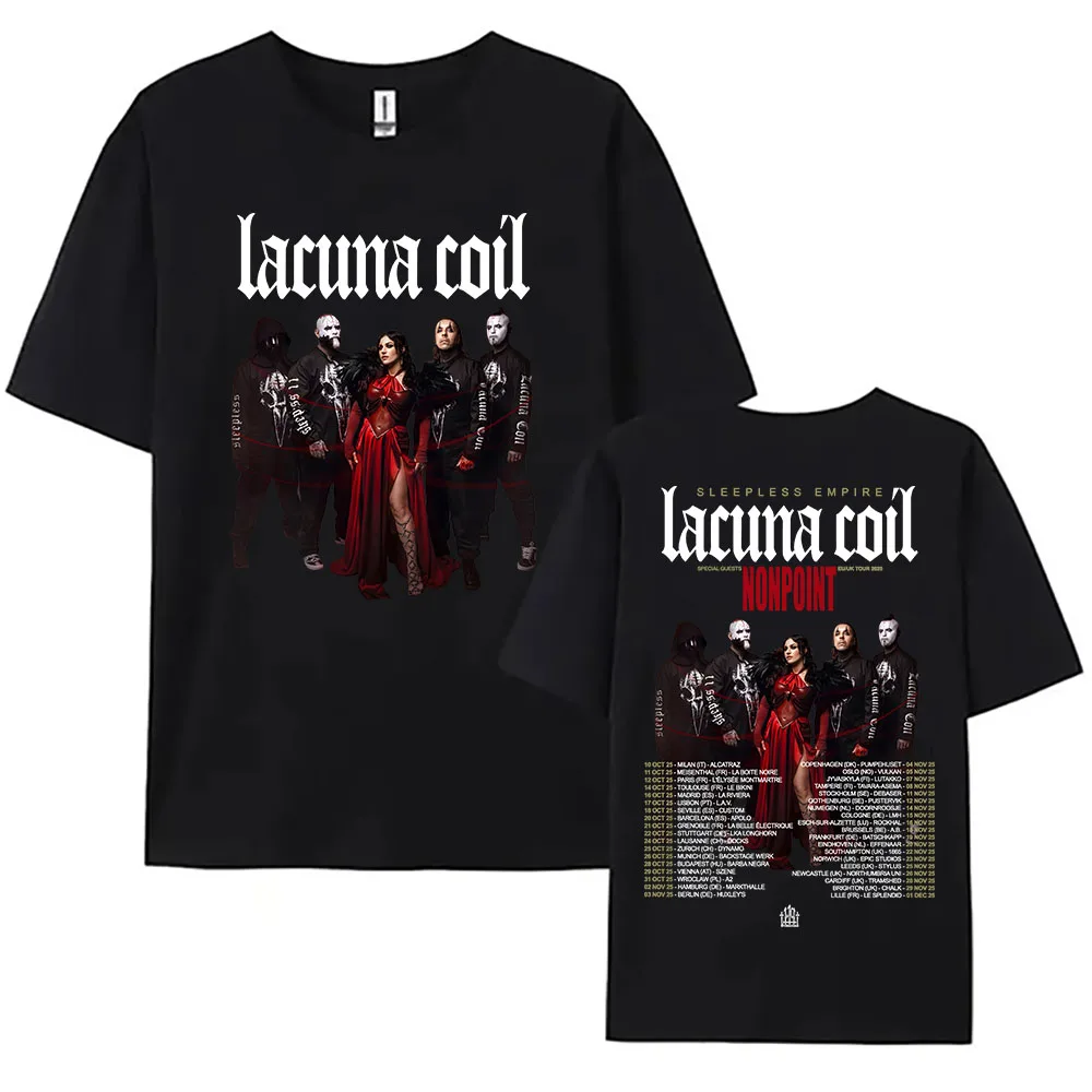 Lacuna Coil Sleepless Empire Tour 2025 TShirt Short Sleeve Cotton Fashion Print T-shirt Loose Casual Men Women Tee-shirt Street