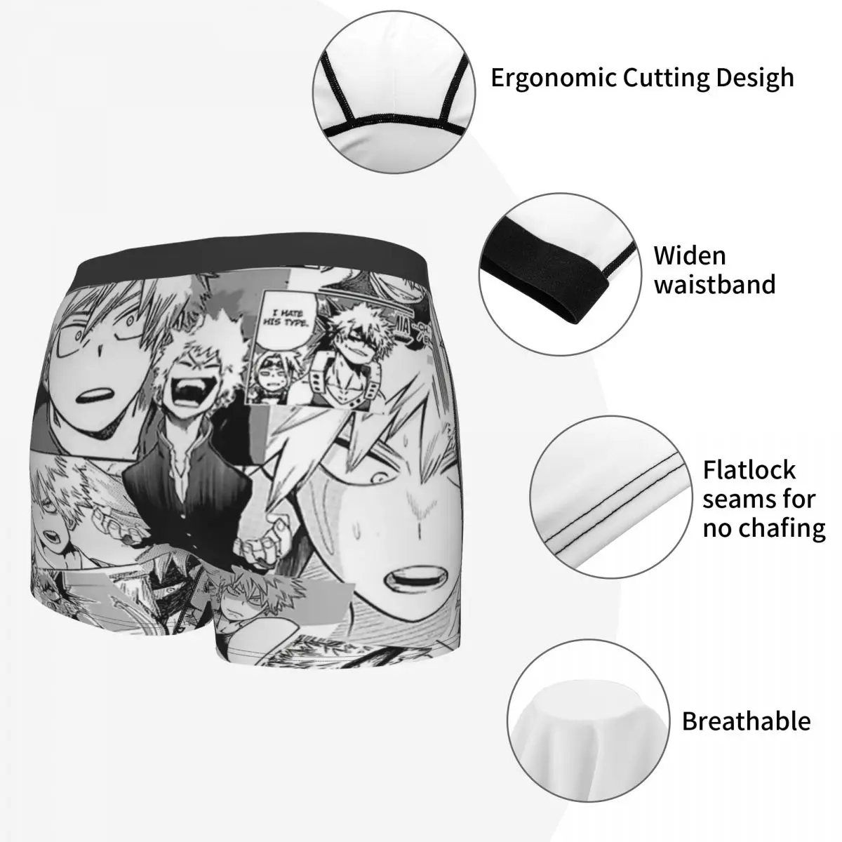 Katsuki Bakugou,Boku No Hero Academia Underpants Breathbale Panties Male Underwear Print Shorts Boxer Briefs