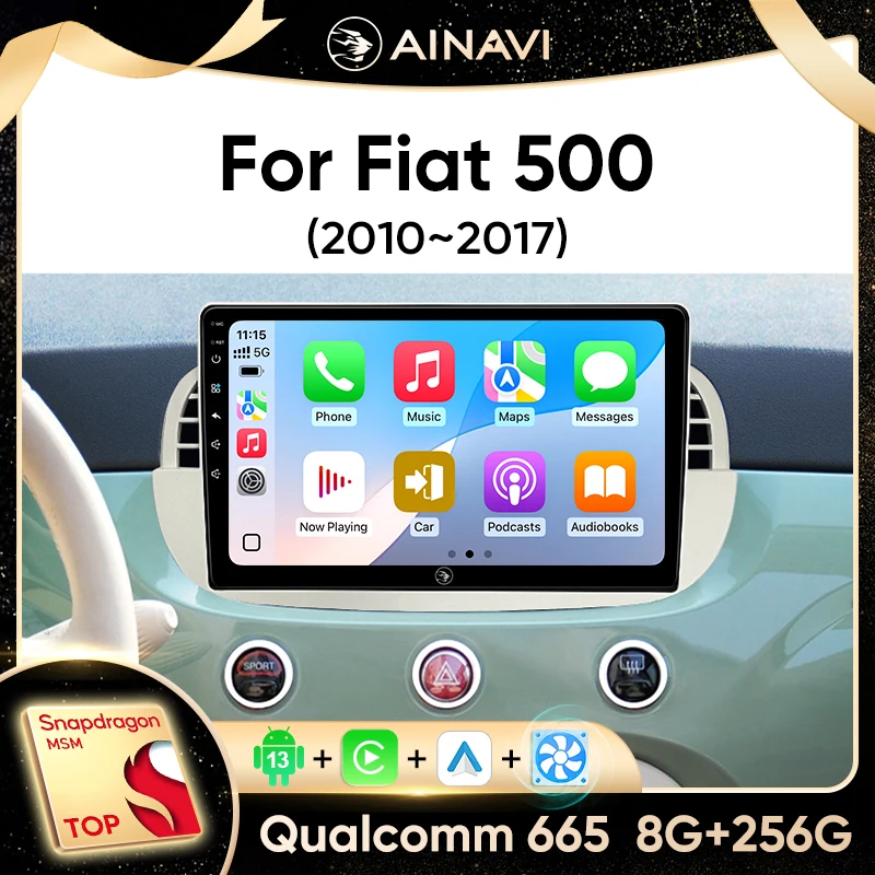 

Автомобильная стереосистема Ainavi для Fiat 500 2010 2011 2012 2013 2014 2015 2016 2017, беспроводной мультимедийный плеер Carplay Android Auto DSP