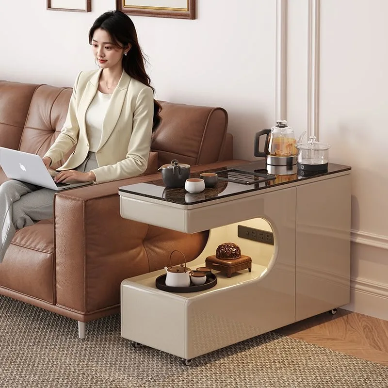 

room light luxury mobile sofa side cabinet fully automatic new small apartment coffee table simple rock slab tea cabinet