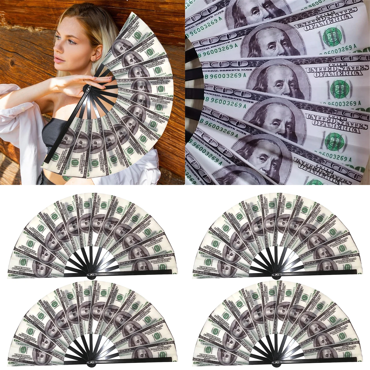 Faltbarer Kunststoffventilator mit Dollarschein-Design, tragbar, langlebig, für Veranstaltungen im Freien, Partys und Versammlungen, neuartiges Geschenkzubehör