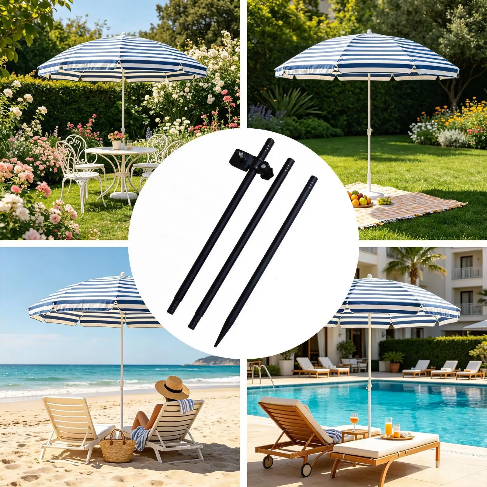 Beach Umbrella Holder Heavy Duty Metal Rack Beach Umbrella Stand Base For Grass Outdoor Camping Fishing Travel Summer Vacation