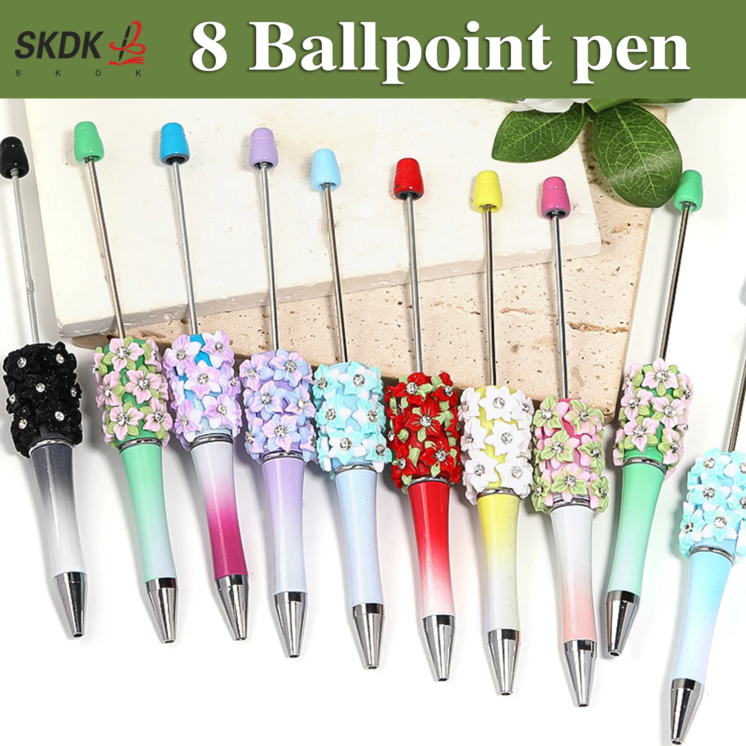 

8 шт. шариковая ручка с градиентом «сделай сам» из камелии — ручка из цветочных бусин в подарок для студентов, офисов, журналов и поделок