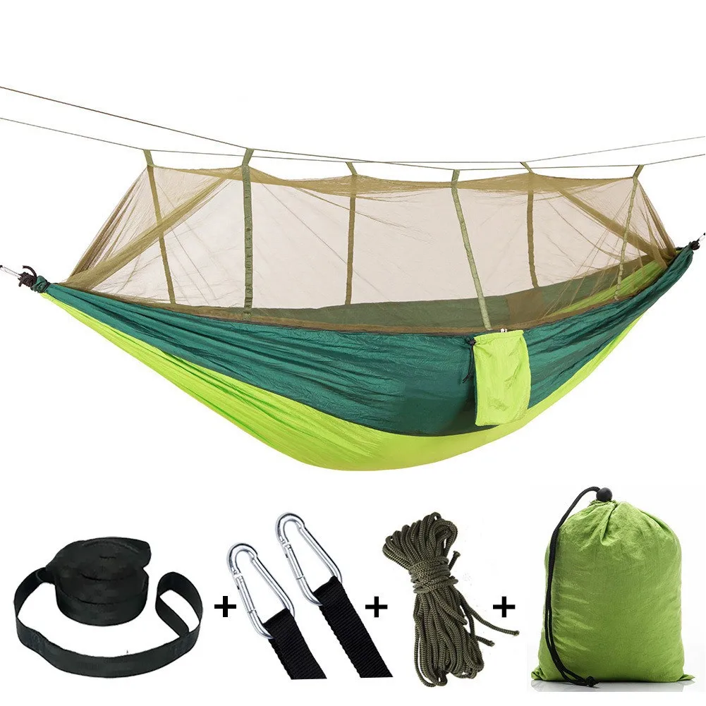 Outdoor mosquito net hammock, camping with mosquito net ultra light nylon double military green camping aerial tent