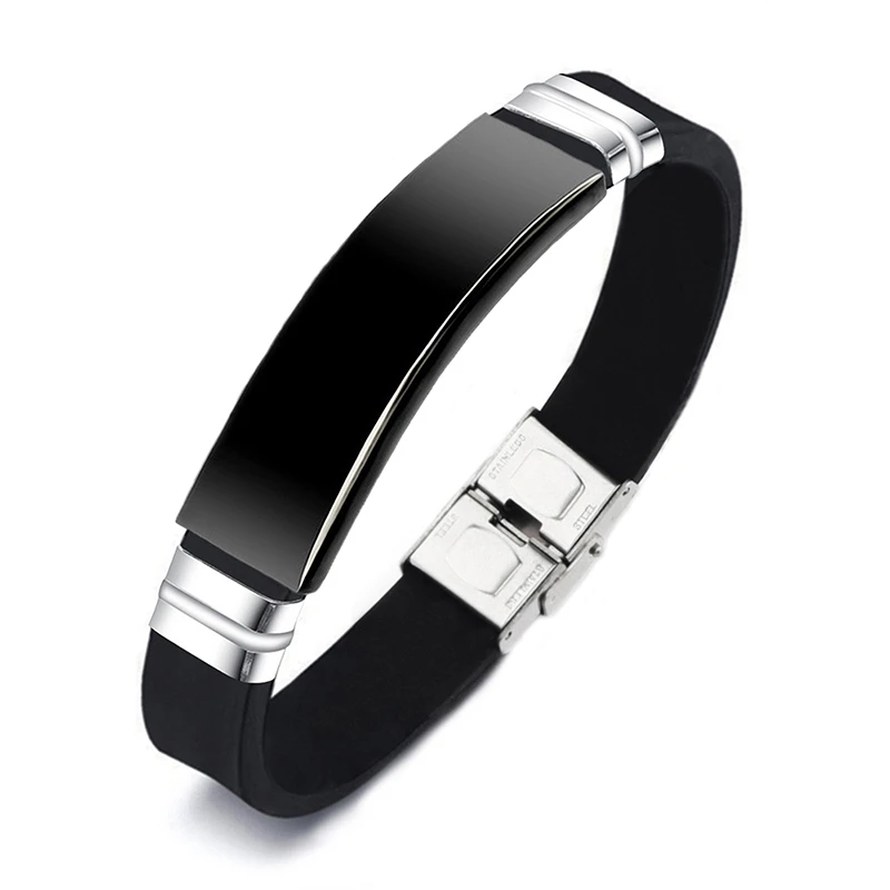 Fashion Men Blank Stainless Steel Bracelet Sport Black Silicone Adjustable Bracelets Bangles For Women Minimalist Jewelry Gifts