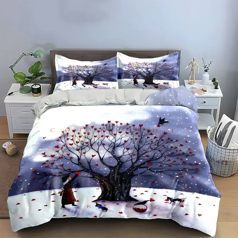 

"Romantic Snowy Tree Decor Set" Soft Comfortable Duvet Cover Bedding Set Included 1*Duvet Cover & 2*Pillowcases, gift