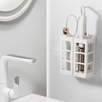 Wall Mounted Hair Dryer Holder Punch-Free Hair Tools Hanging Rack ABS Shelf Bathroom Organizer Storage Rack Straightener Stand