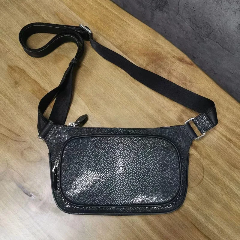 2025 New Pearl Fish Leather Man's Waist Bag Fashion Genuine Leather Leisure Chest Bag Large Capacity Crossbody Bag For Man 45