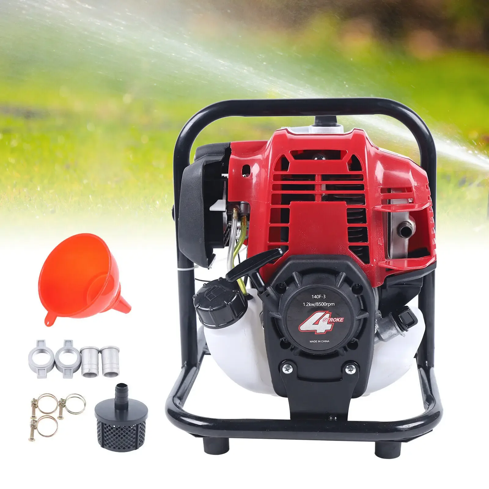 Bomba de agua de gasolina portátil de cuatro tiempos, riego y drenaje eficiente en el jardín, poco ruido, fácil arranque, diseño compacto