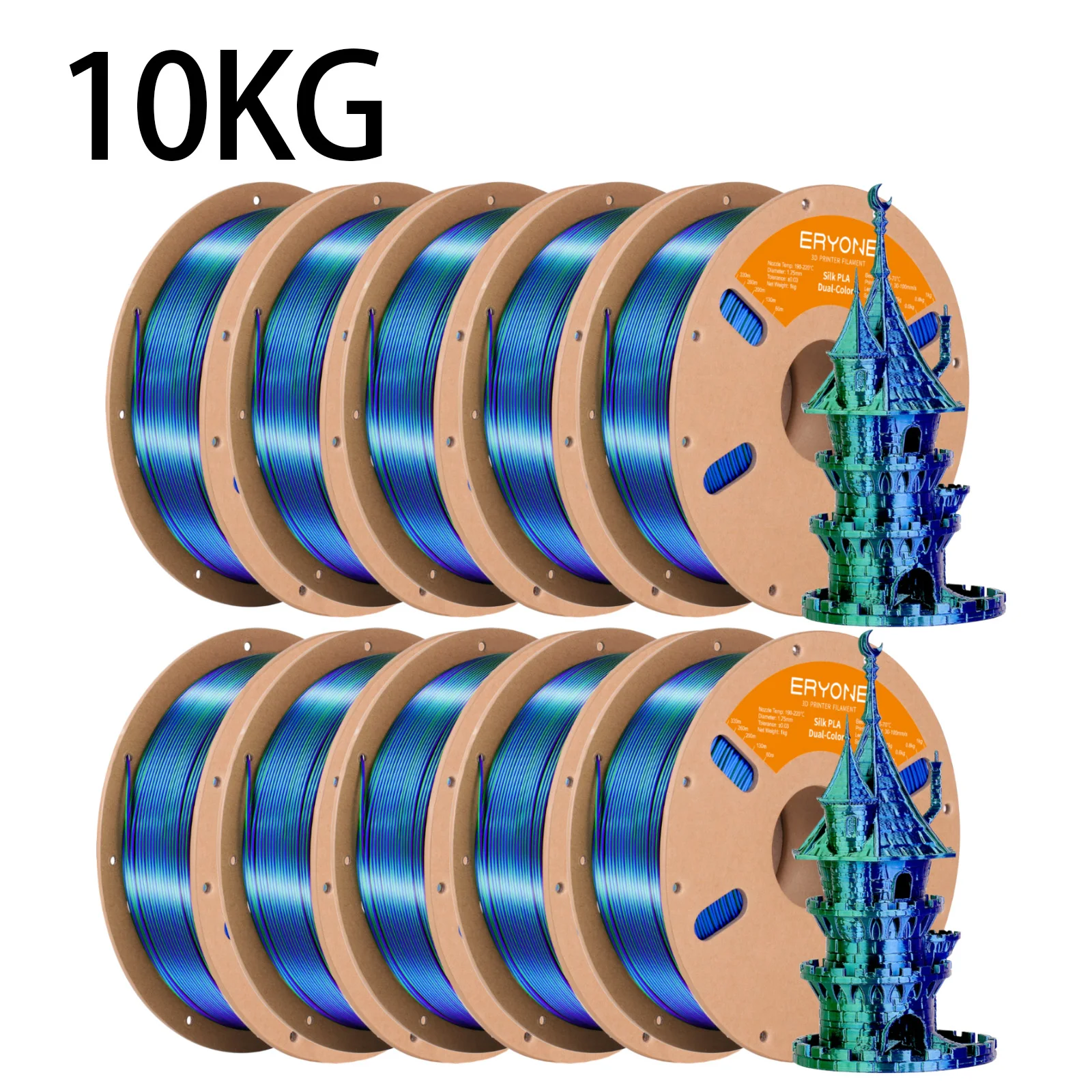 ERYONE 10KG PLA Dual Color Silk PLA Filament Compatibel met FDM 3D-printers 1KG 1,75mm ±0,03mm Perfecte spoelwikkeling 1kg spoel