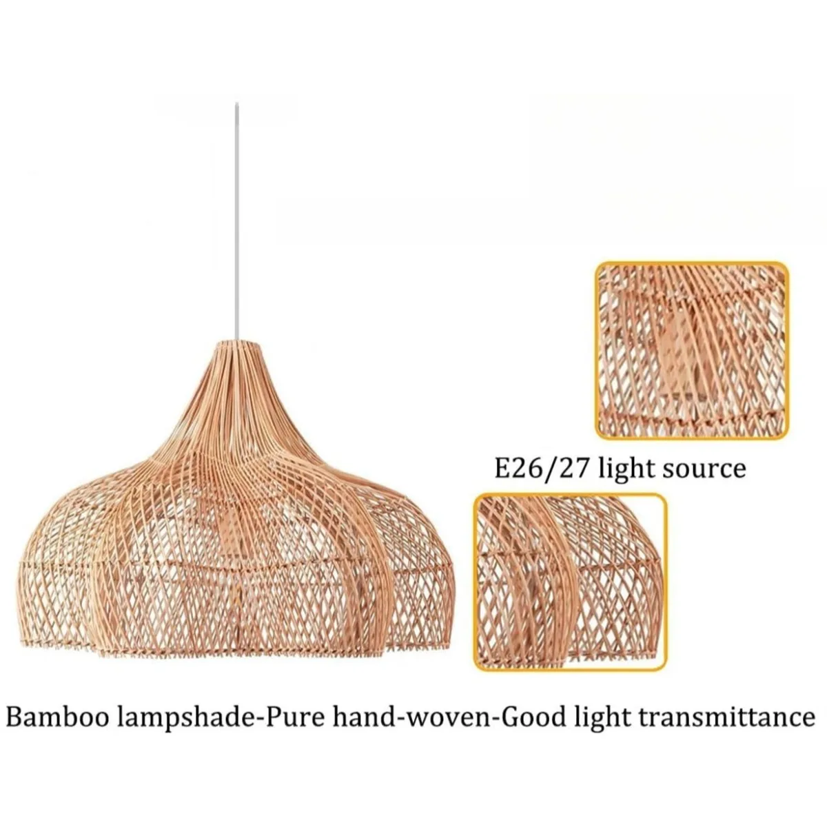 

JOYINLED E27 Handwoven Rattan Chandelier 60/80cm Eco-friendly Rattan Pendant Lighting Bohemian Living Room Restaurant Decor Lamp