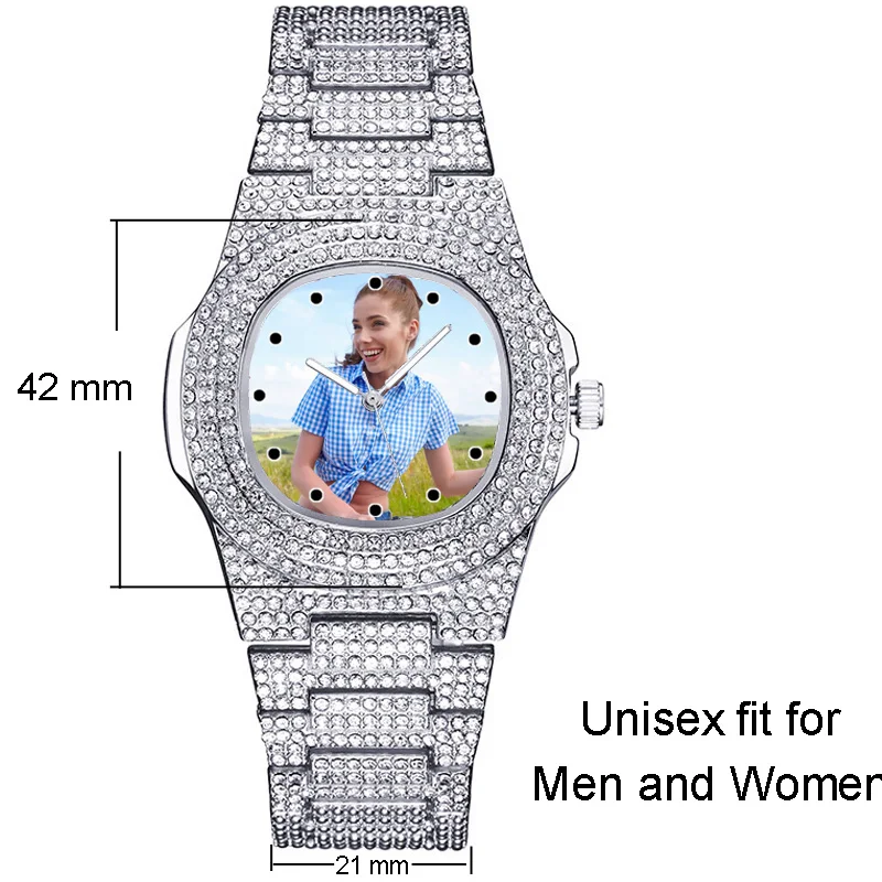 ساعة كوارتز فاخرة للجنسين من حجر الراين تصميم شعار الصورة تخصيص الاتصال الهاتفي مع صورة ساعة مخصصة لون ذهبي وردي ساعة ذاتية الصنع #5